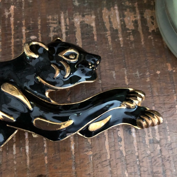 Rare Vintage Mimi Di N Mini Din Black Enamel Jaguar Lion Belt Buckle 8" - Picture 2 of 8
